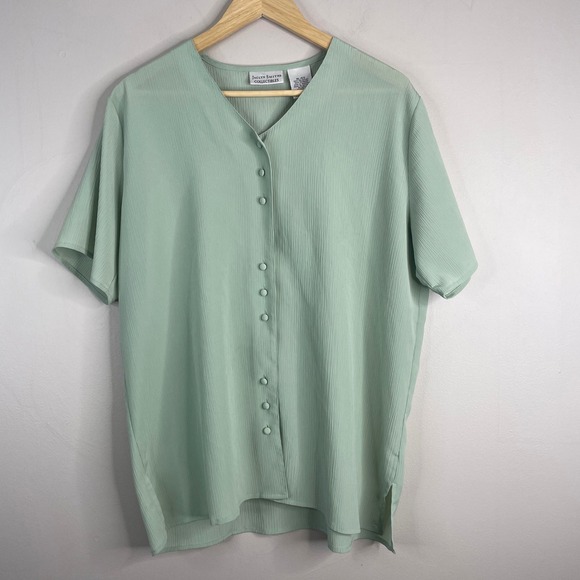 Jaclyn Smith Tops - Vintage Minimalist Button Up Top Womens XLarge Sage Green Neutral Career Casual